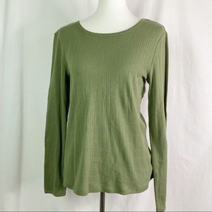 A Loves A Olive Green Scalloped Neckline Long Sleeve Shirt Lg